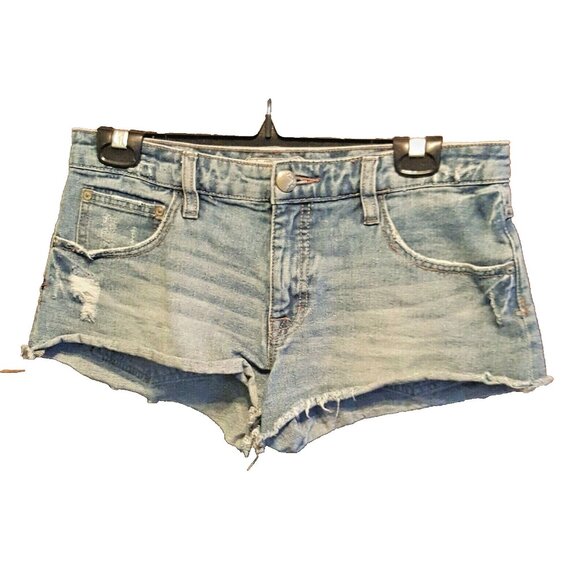 Free People raw hem very distressed faded cut out denim shorts 25 - Picture 1 of 8